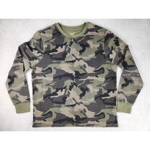 Faded Glory Shirt Mens XL Green Camo Waffle Knit Thermal Henley Street